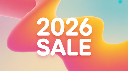 2026 sale text on abstract colorful fluid background, bright gradient design for promotion and marketing