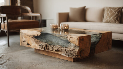 &ldquo;A modern coffee table stands at the center of a stylish living room, offering a functional and aesthetic surface for decor, books, and beverages.&rdquo;