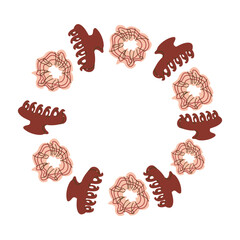 Frame with accessories for hair. Vector illustration isolated on white background. Hair ties, scrunchie, stylist hairdressing equipment  