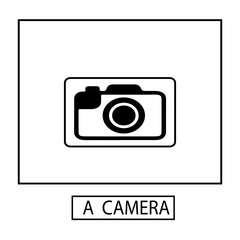 A minimalist black-and-white digital camera icon illustration 