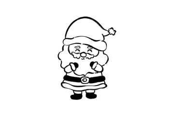 Hand-Drawn Christmas Clipart Cute Santa Claus cartoon line art isolated on white isolated on transparent background