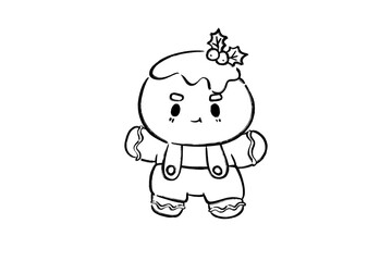 Hand-Drawn Christmas Clipart Cute gingerbread man with Christmas holly berries white isolated on transparent background