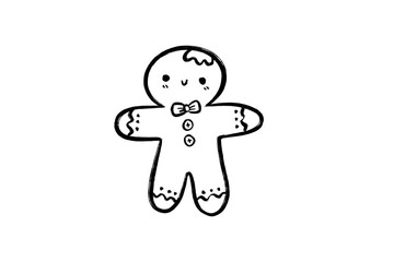 Hand-Drawn Christmas Clipart Cute cartoon gingerbread man outline Christmas cookie isolated on transparent background