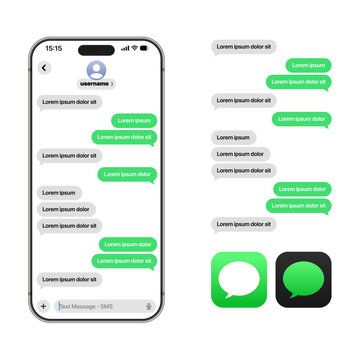 Imessage iPhone iOS 26 layout showing chat bubbles, message threads, contact profile, send/receive icons, and iMessages logo on Apple iPhone 17 Pro Max in detailed modern interface vector illustration