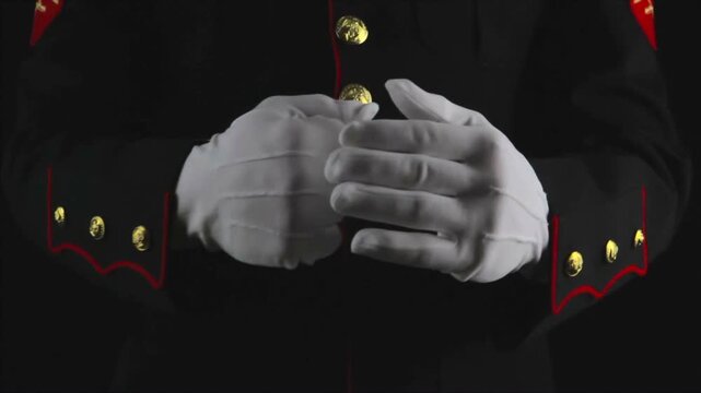 Marine in Dress Blues Pounding Fist into Hand