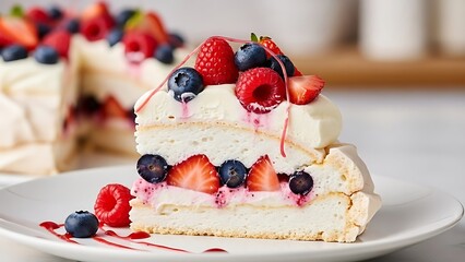Elegant Pavlova Dessert with Fresh Fruits in Gourmet Editorial Style