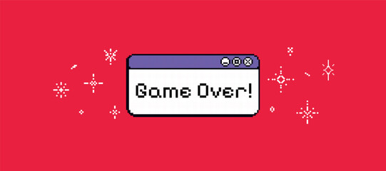 Red pixel game background with text 