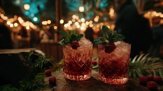 Two exquisite raspberry and mint cocktails, perfect for a summer evening gathering.