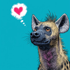 Hyena thinking about love / Red Heart in a Thought Bubble 