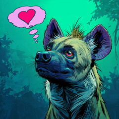 Hyena thinking about love / Red Heart in a Thought Bubble 