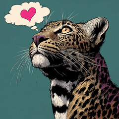 Leopard thinking about Love / Heart in a Thought Bubble 