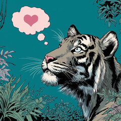 Tiger thinking about love / Heart in a Thought Bubble 