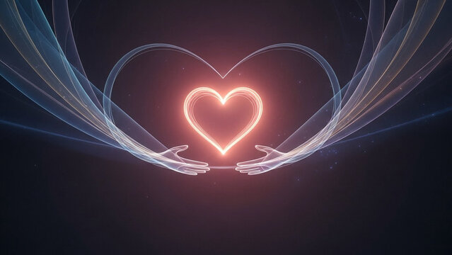 Minimalist glowing heart surrounded by gentle swirling lines of support. - Powered by Adobe