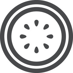 Stylized monochrome vector icon depicting a sliced fruit with visible seeds and a distinct rind, perfect for healthy eating designs and web graphics