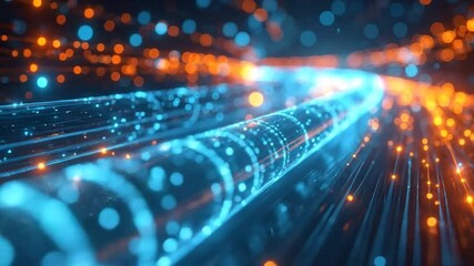 Glowing abstract data streams flowing through fiber optic cables, representing digital information transfer and connectivity - Powered by Adobe