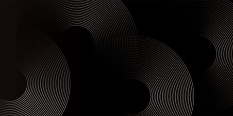 Abstract black glowing geometric lines modern shiny gray circle lines pattern, Modern black gray gradient rings