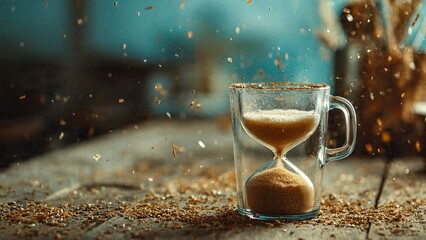 Embracing dry january concept with hourglass symbolizing time and abstinence in rustic setting