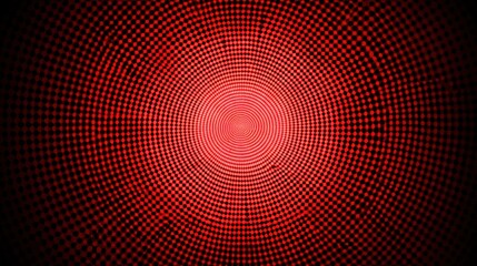 Concentric red circles create a hypnotic radial pattern with a dark background.