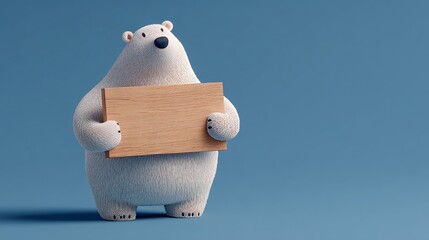 3D illustration of a cartoon polar bear holding a board. 
