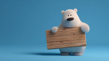 3D illustration of a cartoon polar bear holding a board. 