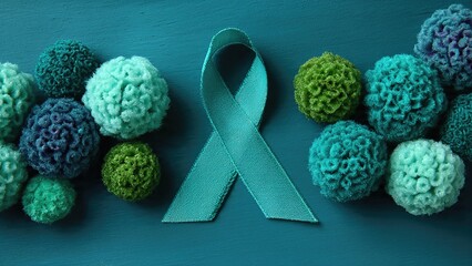 Cervical cancer awareness month teal ribbon with decorative floral accents