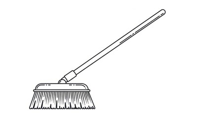 Fototapeta premium Symmetrical drawing of a cleaning broom with bristles and a long thin handle for floors