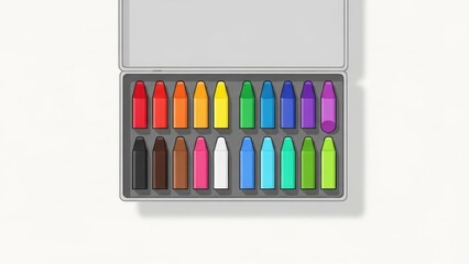 Naklejka premium Vibrant array of crayons in a box, perfect for unleashing artistic creativity, colorful selection