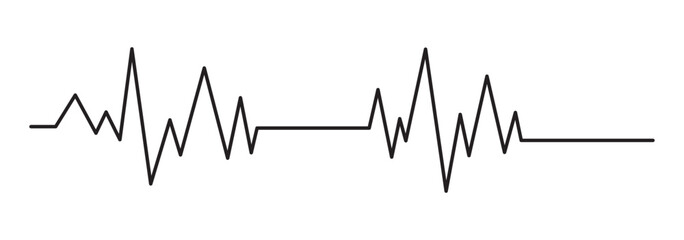 Simple black electrocardiogram line displaying a continuous heartbeat rhythm on a clean white background for medical and health concepts. Vector, illustration