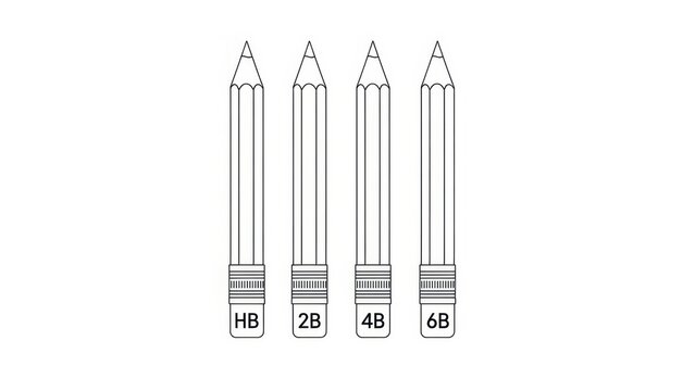 Pencils with hardness scales for drawing and sketching in vector outline concept