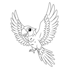 Vector Illustration of Flying Cartoon Parrot Coloring Page