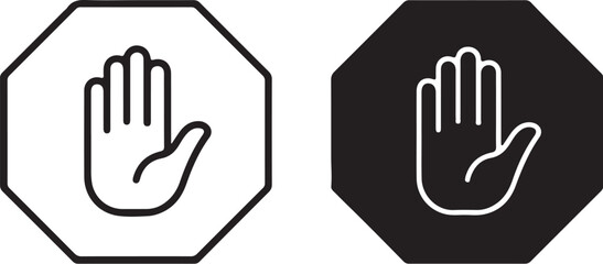 Stop Hand Icon Outline and Silhouette on White Background symbol sign on transparent background