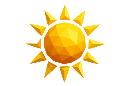 Geometric polygonal sun design with radiant yellow and orange color scheme