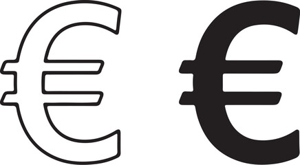 Obraz premium Two Euro Currency Symbols One Outline One Filled Black money finance on transparent background