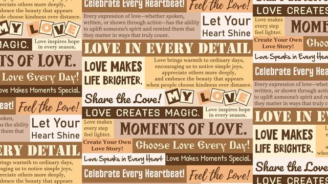 Vintage newspaper inspired love pattern background featuring romantic quotes, typography blocks, and retro textures, perfect for Valentine designs, wrapping, scrapbooking, posters, cards