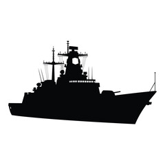Obraz premium Modern warship silhouette isolated on white background, naval power