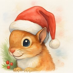 Eichh&ouml;rnchen mit Weihnachtsm&uuml;tze Wallpaper - Winter Design - Tier Illustration - Eichh&ouml;rnchen Weihnachts Bild