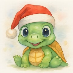 Schildkr&ouml;te mt Weihnachtsmn&uuml;tze - Winter Wallpaper - S&uuml;&szlig;er Schildkr&ouml;ten Weihnachts Design - Weihnachtszeit Illustration