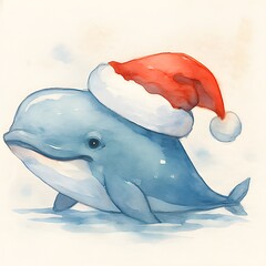 Wal mit Winterm&uuml;tze - Wal Weihnachts Wallpaper - Winterzeit Wal Design - TIer Illustration