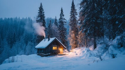 Peaceful Winter Cabin Landscape