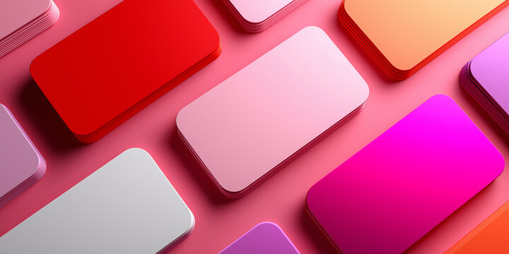 Anordnung verschiedener rosa und roter geometrischer W&uuml;rfel und Quader auf hellem Grund