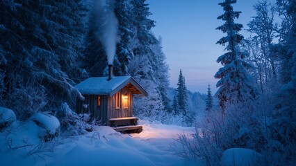 Atmospheric Winter Forest Cabin