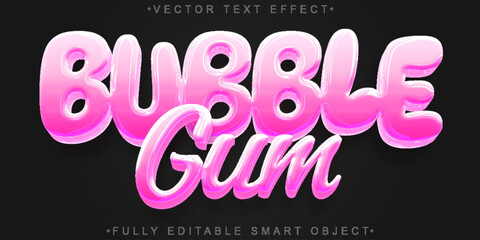 Bubble Gum Sweet Candy Bubble Gum Gummy  Vector Fully Editable Smart Object Text Effect