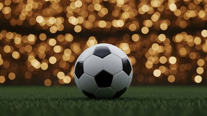Soccer ball on a green field with bokeh effect in the background. It is a sport concept
