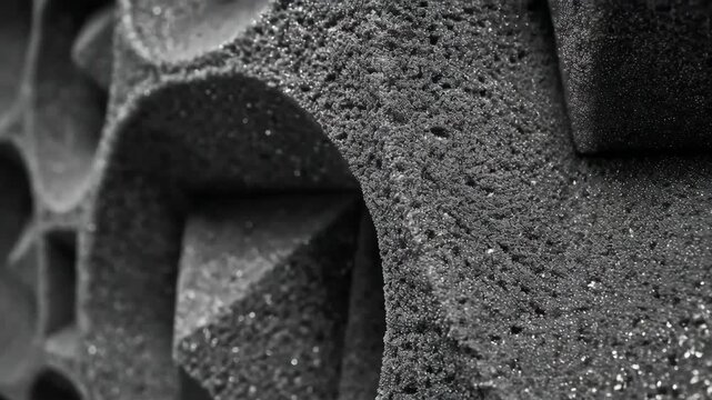 Closeup of dense foam panels installed in a voice booth showcasing texture and effectiveness in absorbing sound for clear voice recordings.