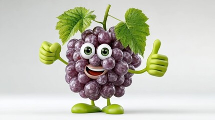 A cartoon grape with a thumbs up gesture. The grape is smiling and has green leaves on top