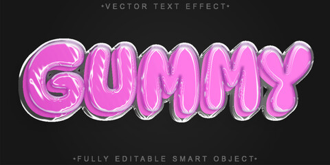 Bubble Gum Sweet Candy Bubble Gum Gummy  Vector Fully Editable Smart Object Text Effect