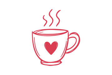 Steaming Hot Mug with Heart Doodle Hand Drawn Valentine Clipart Design