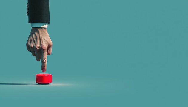 Businessman Pushes Fired Button To Lay Off Employee: Job Reduction And Termination In The Workplace.