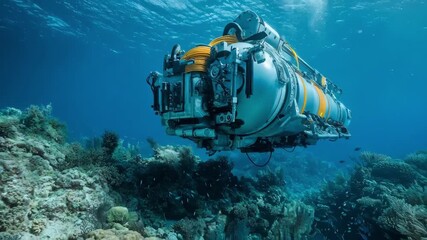 Specialist handling underwater fiber optic cable placement using submersible equipment for international data transmission networks