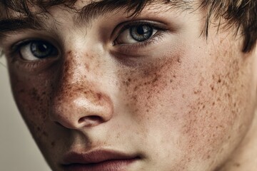 Fototapeta premium Close-up Portrait of Teenage Boy with Textured Skin and Soft Shadows